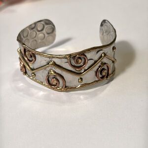 Brutalist Mixed Metal Brass & Copper Handmade Anju Swirl Cuff Bracelet UNIQUE